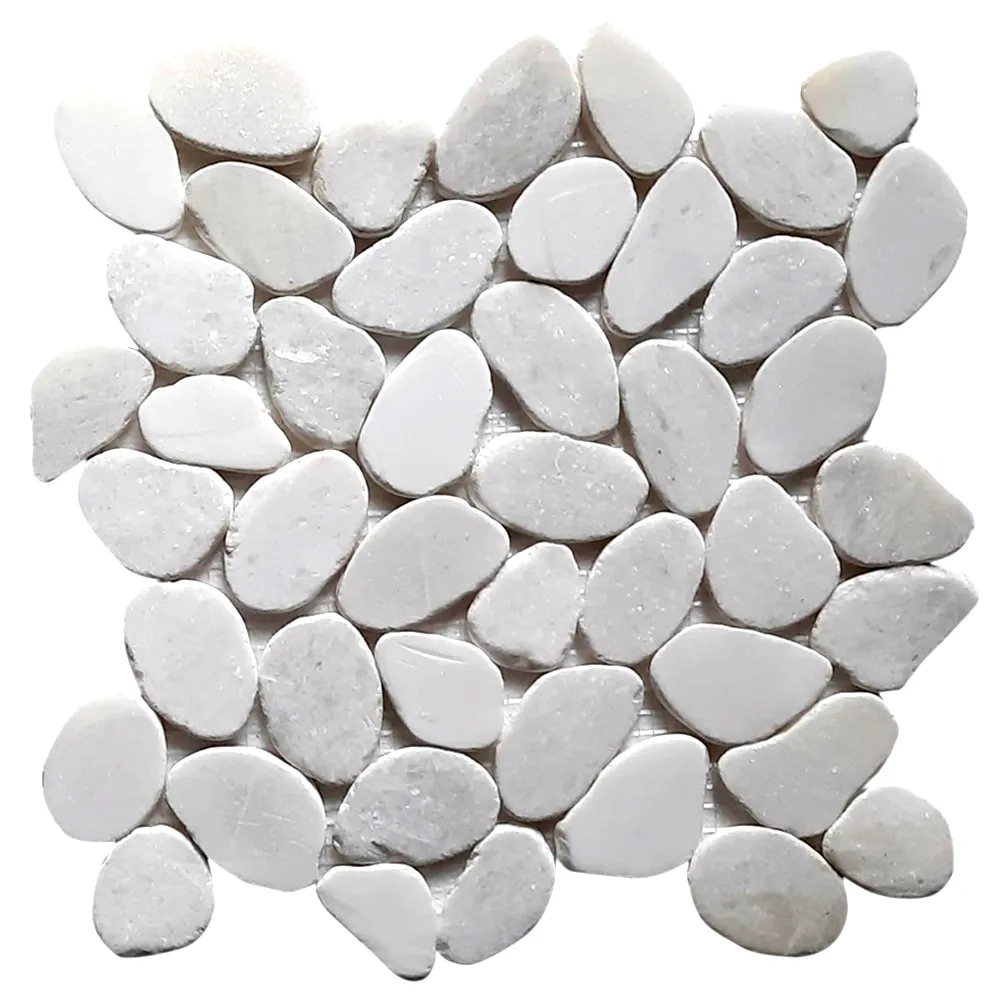 Milky White Sliced Round Medium Pebble Tile- Pebble Tile Shop