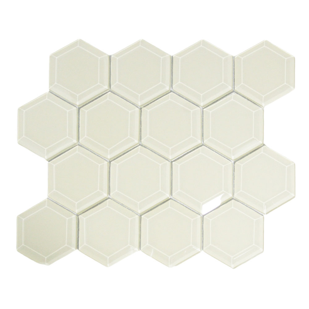 Cream Hexagon Beveled Glass Tile- Pebble Tile Shop