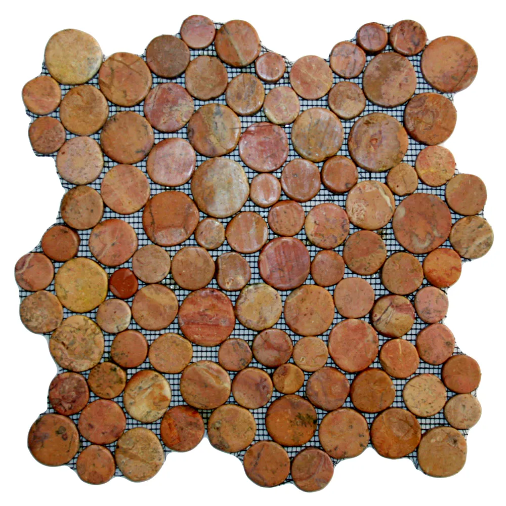 Glazed Red Moon Mosaic Tile- Pebble Tile Shop