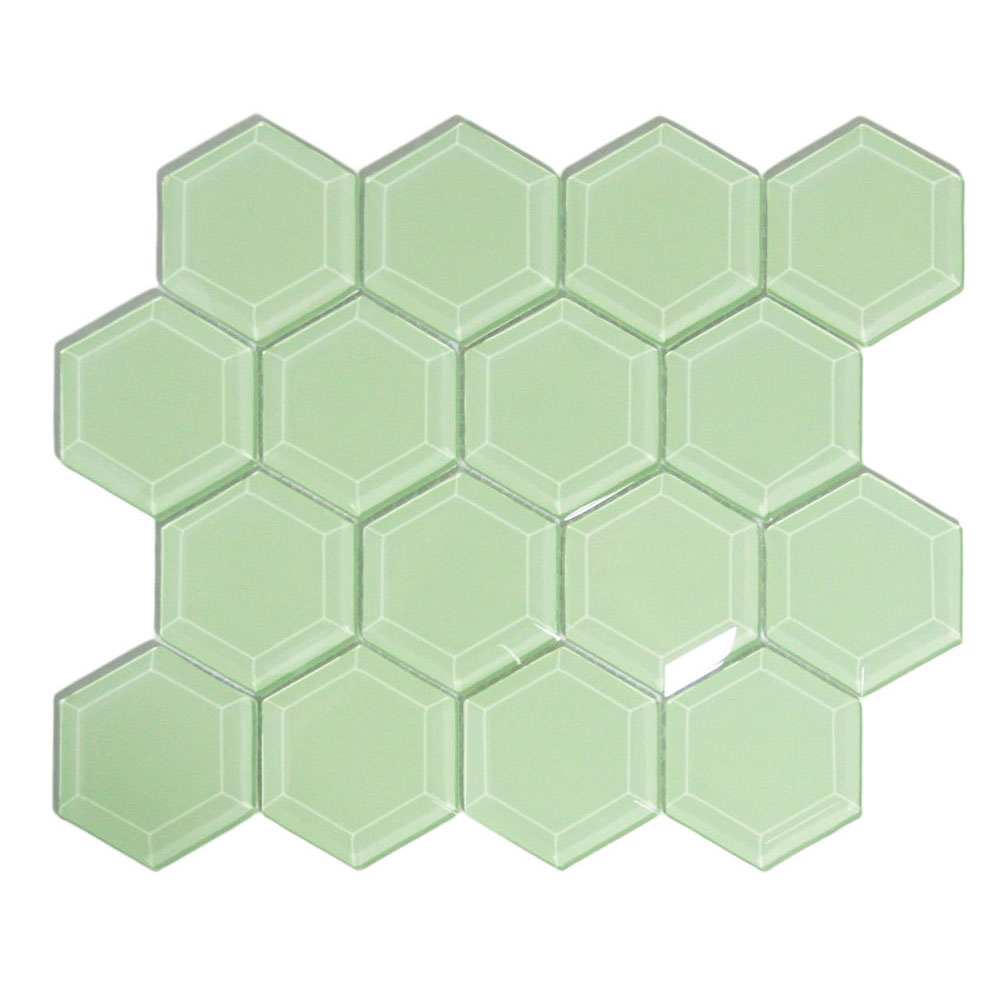 Surf Hexagon Beveled Glass Tile- Pebble Tile Shop